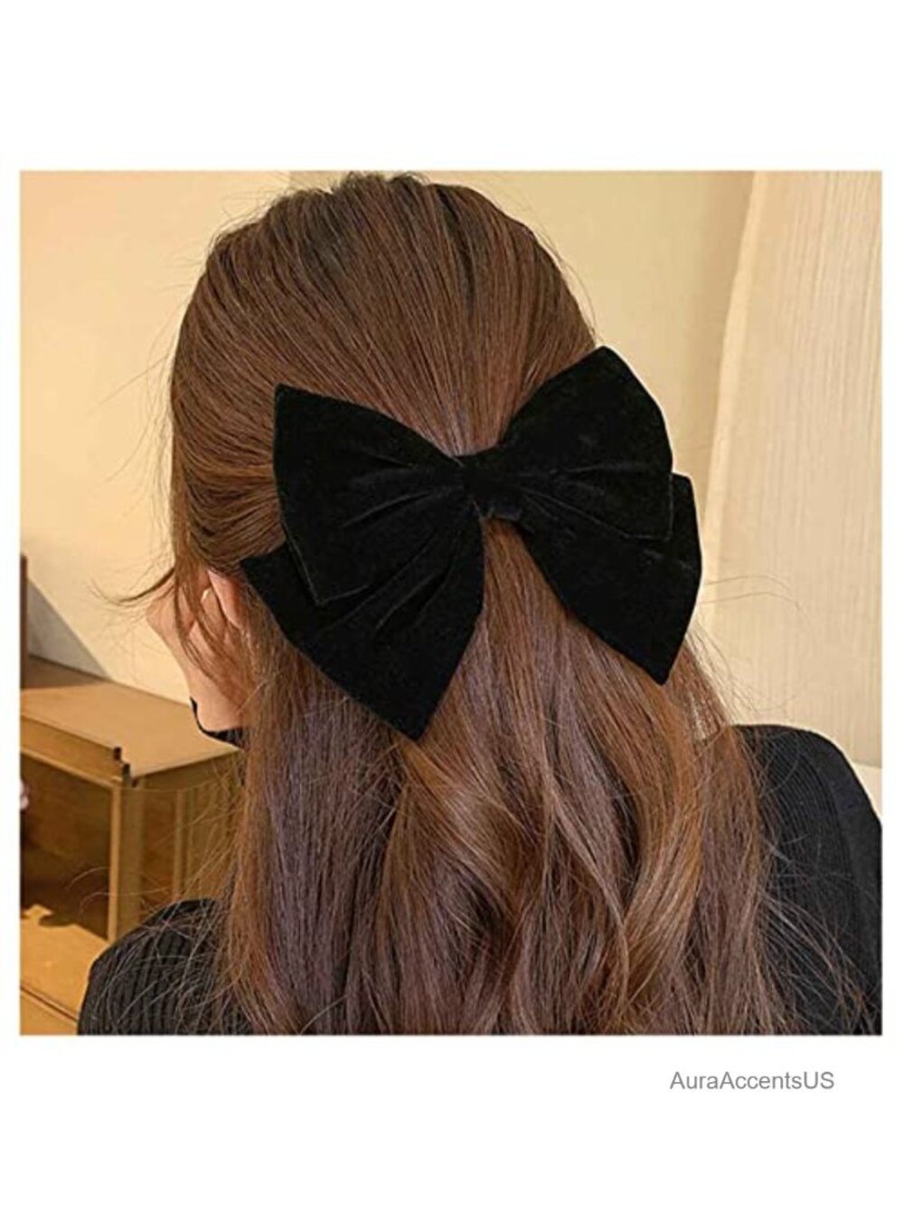 Large Vintage Satin Velvet Ribbon Bow Hair Clip Barrette for Women